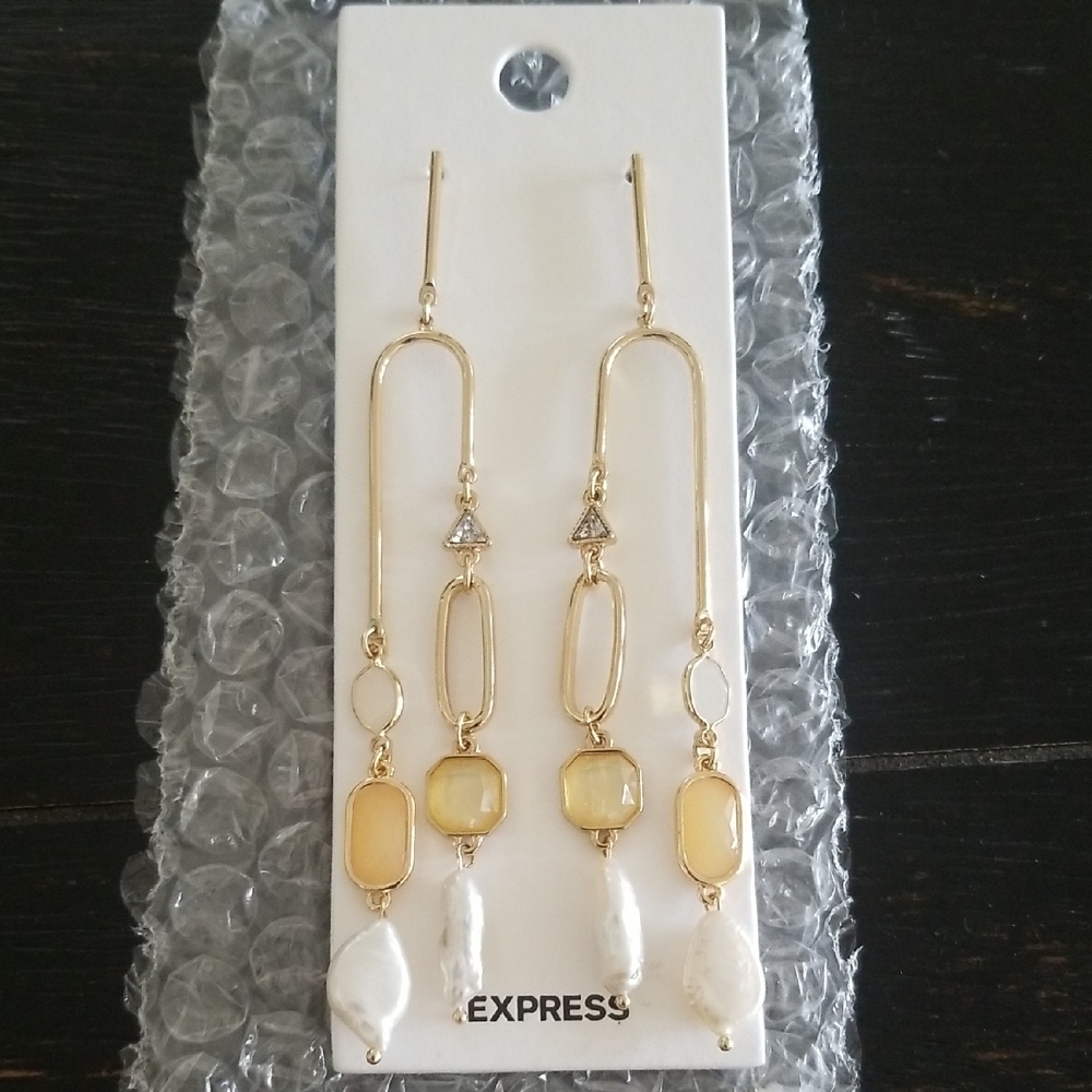 Express Gold and White Dangle Earrings